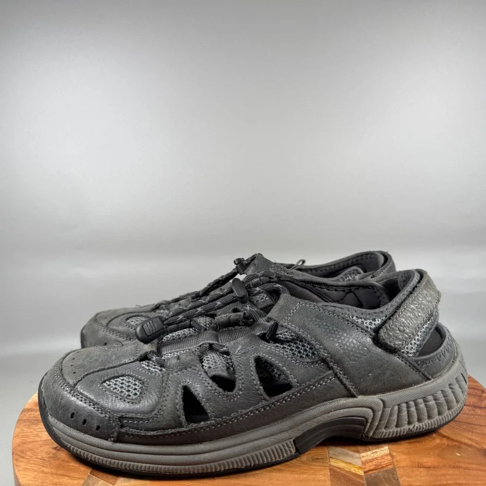 OrthoFeet 598 Clearwater‎ Mens 8 D Gray Leather Orthopedic Fisherman Sandals